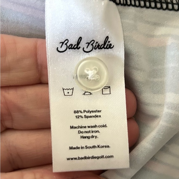 NWOT Bad Birdie Geometric Shapes Black Multicolor Sleeveless Golf Polo, Size L - Picture 12 of 16